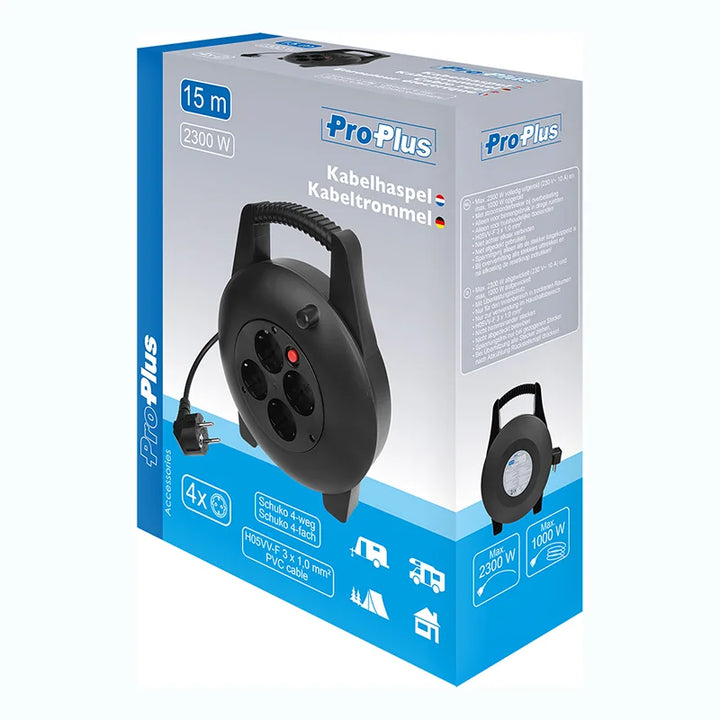 ProPlus Kabelhaspel Schuko 4-weg 15M 3x1,0mm²