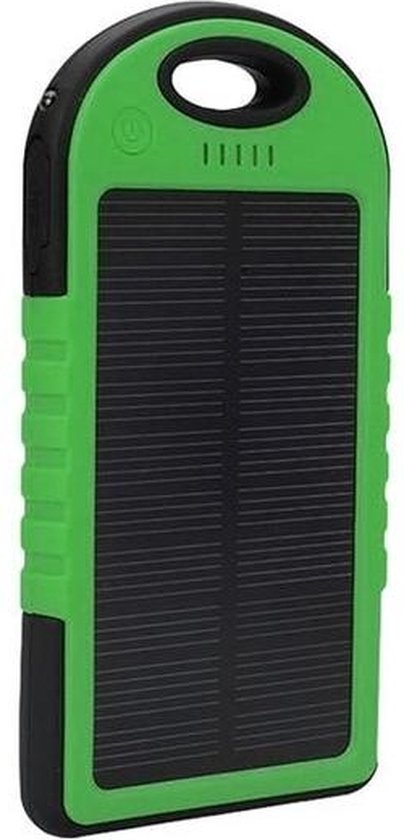 Draagbare zonnelader met dubbele USB + karabijn + zaklamp - 5000 mah - Groen