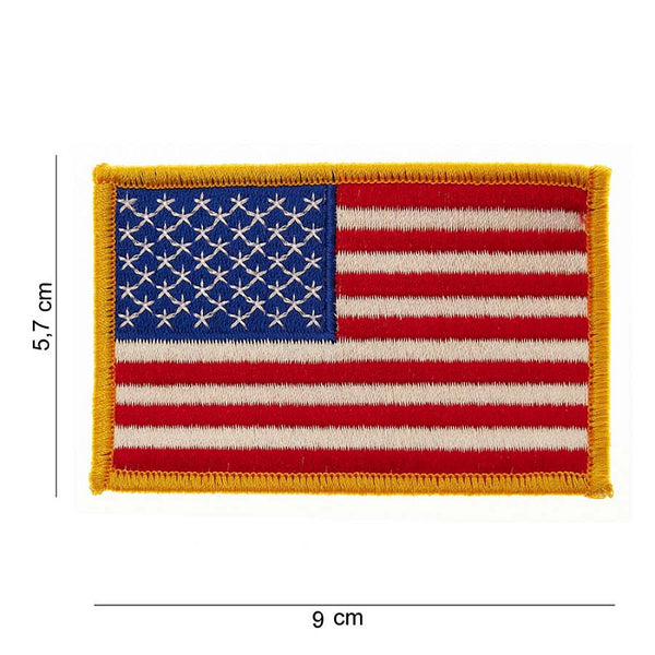 Embleem stof vlag USA gouden rand (groot)