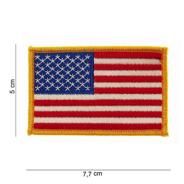 Embleem stof vlag USA gouden rand (klein)