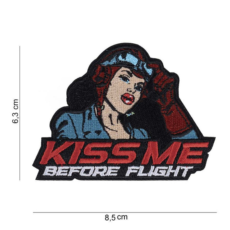 Embleem stof Kiss me before flight met klittenband