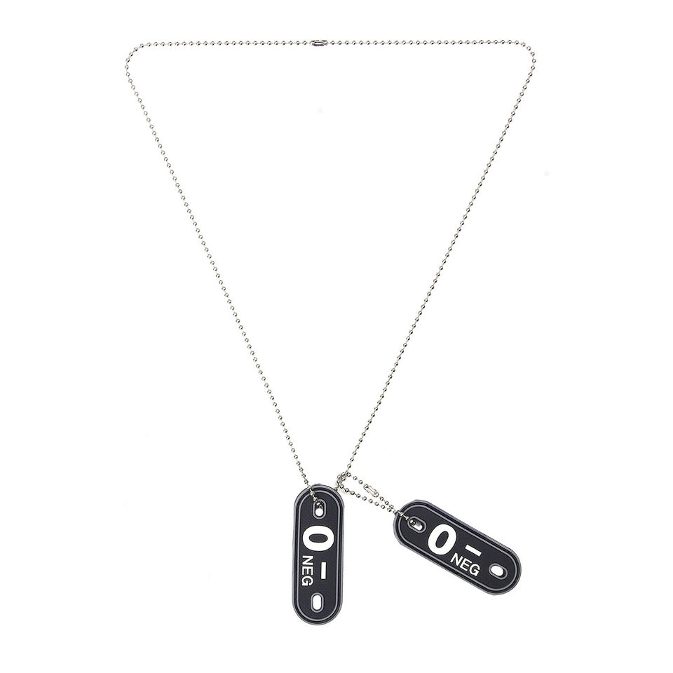 Dog tag PVC Bloedgroep O- negatief - Zwart
