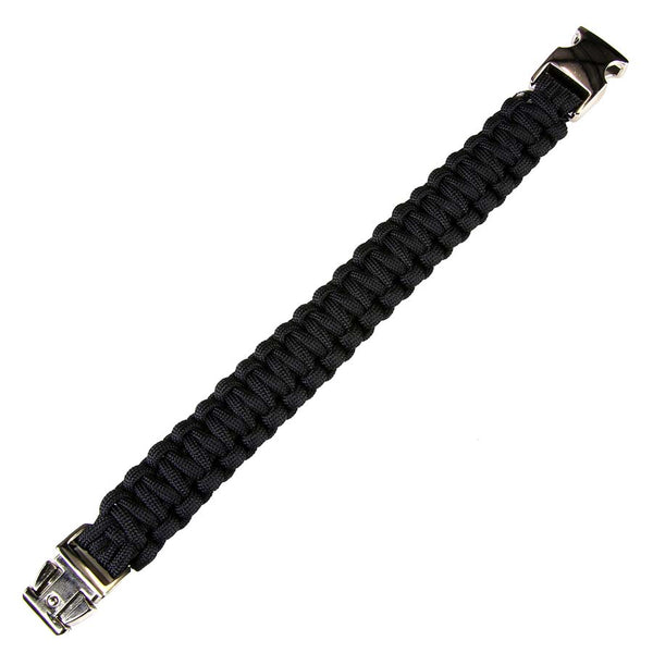 Paracord bracelet silver buckle K2139 9 inch - Zwart