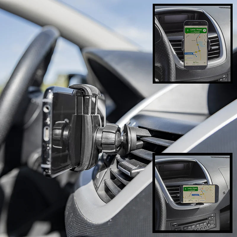 Universele smartphone houder met veer voor ventilatierooster