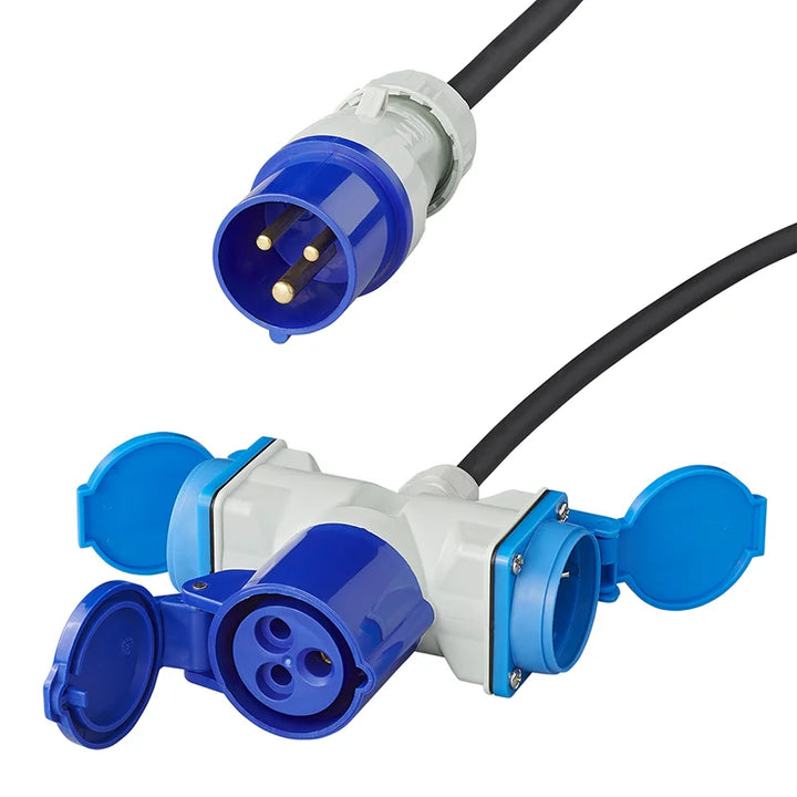 ProPlus Verloopkabel 150cm 3x1,5mm² van CEE stekker naar 2xSchuko + 1xCEE stekkerdoos
