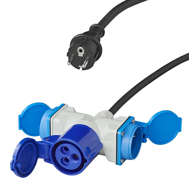 ProPlus Verloopkabel 150cm 3x1,5mm² van Schuko stekker naar 1xCEE + 2xSchuko stekkerdoos