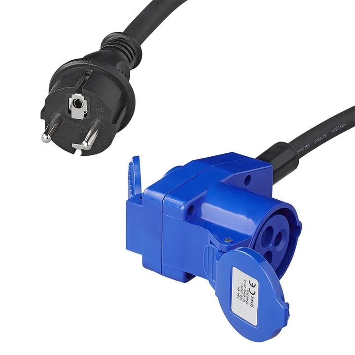 ProPlus Verloopkabel 150cm 3x2,5mm² van Schuko stekker naar haakse CEE contrastekker + Schuko stopcontact
