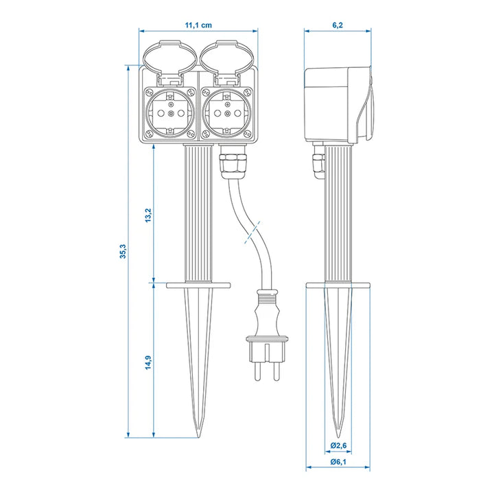 ProPlus Tuinspies Schuko 4-voudig 2M 3x1,5mm²