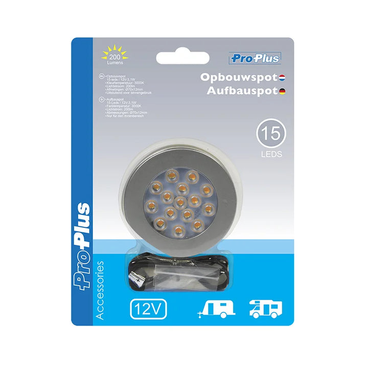 ProPlus Opbouwspot 15-leds 12V 200lm Ø70x12mm