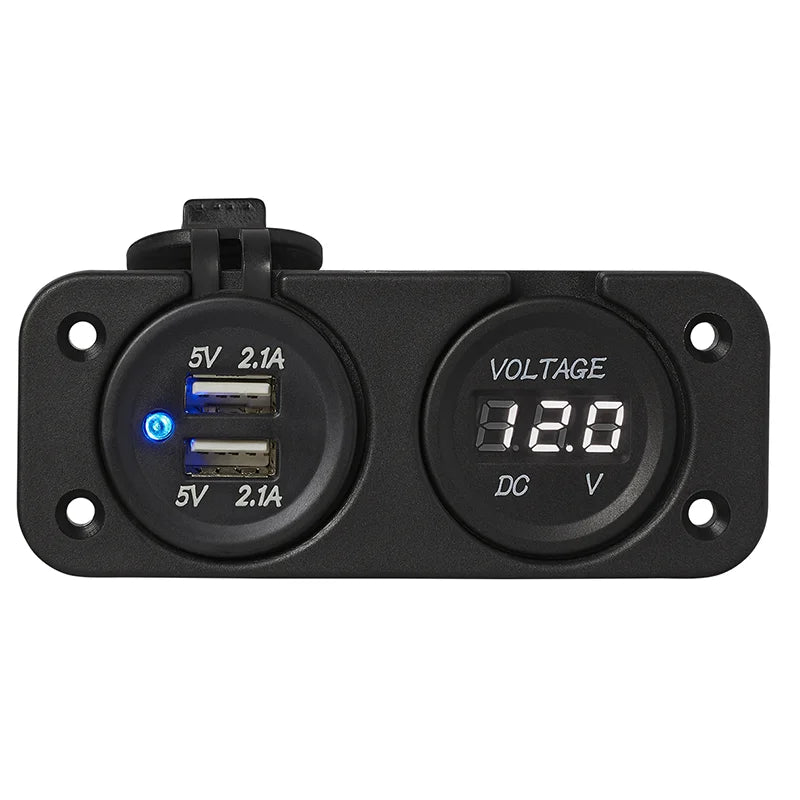 ProPlus Inbouw kit: voltmeter 6-30V + USB poort dubbel type A 2x2100mA