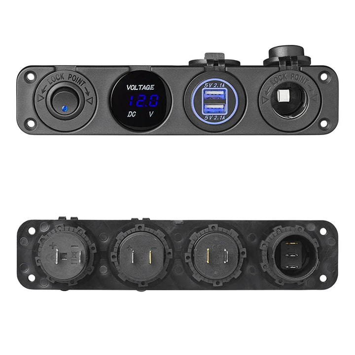 ProPlus Inbouw kit: stekkerdoos DIN + voltmeter + USB poort 2x type A 4200mA