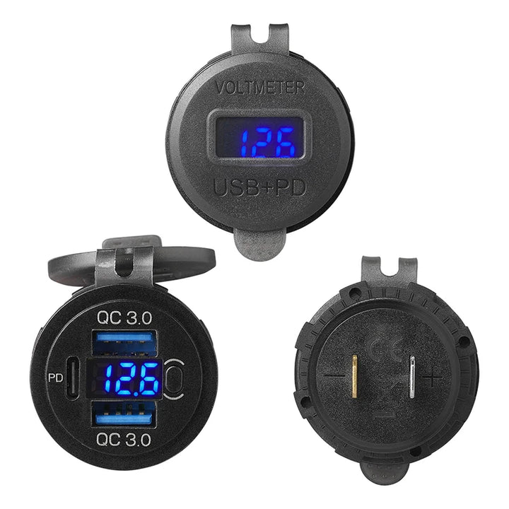 ProPlus USB-inbouwdoos drievoudig met 2x type A en 1x type C + voltmeter