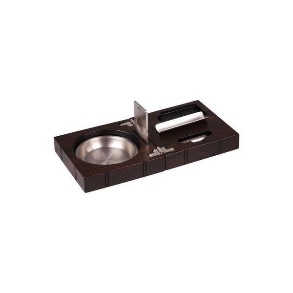 Sigarenset walnut met asbak, mes, rolmes