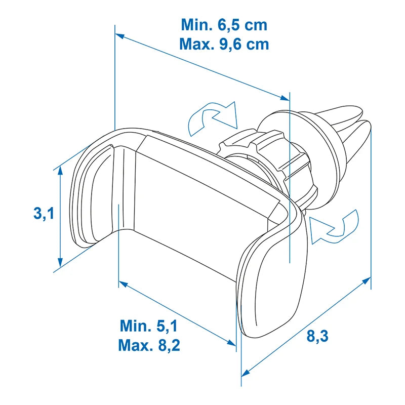 Universele smartphone houder met veer voor ventilatierooster