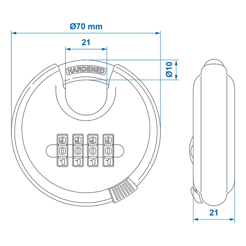 ProPlus Discusslot 70mm met cijfercombinatie