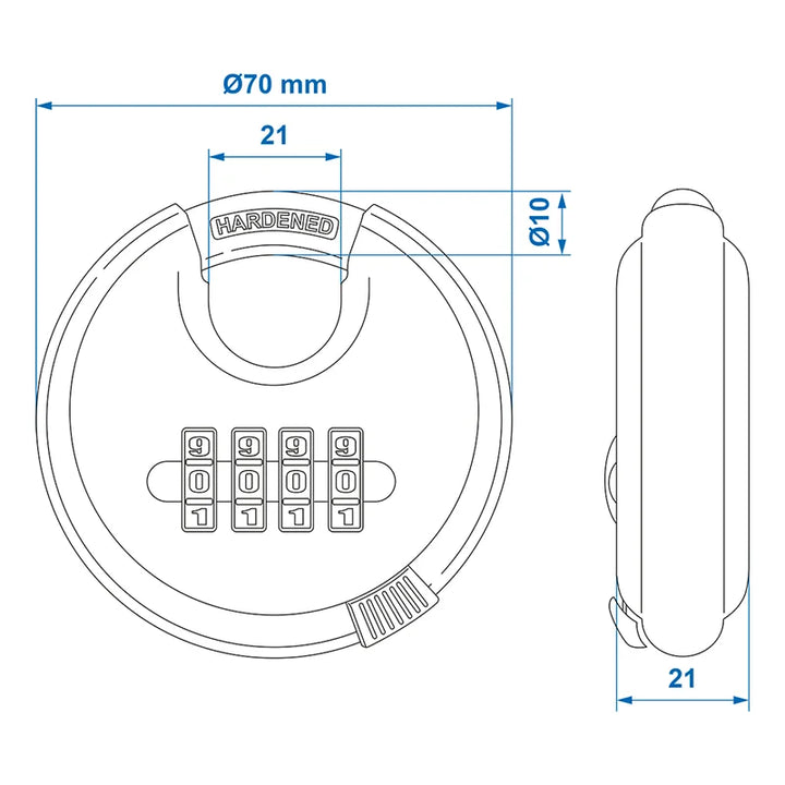 ProPlus Discusslot 70mm met cijfercombinatie