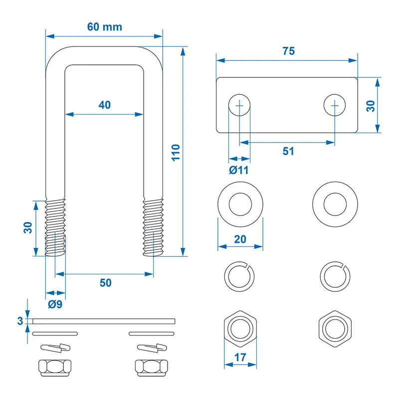 ProPlus U-beugel 40mm hoekig - set van 2 stuks