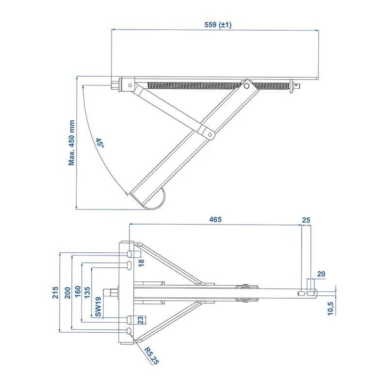 ProPlus Caravanhoeksteun 450 kg 559 x 278 mm H:450 mm