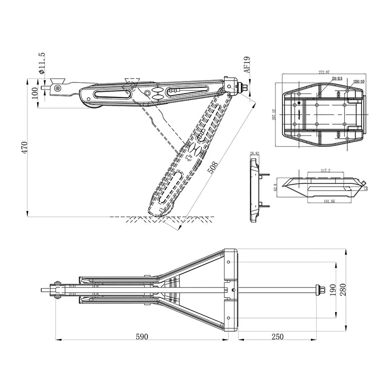 ProPlus Caravanhoeksteun 1000kg 605x280mm H:470mm incl. stabilisatievoet en verlengd uitdraaimechanisme