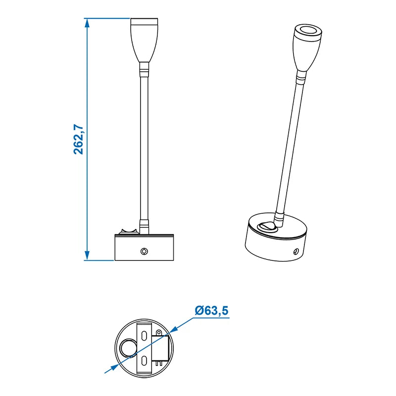 ProPlus Opbouwspot 1-led met flexibele zwanenhals 12V 120lm Ø65x110-260mm