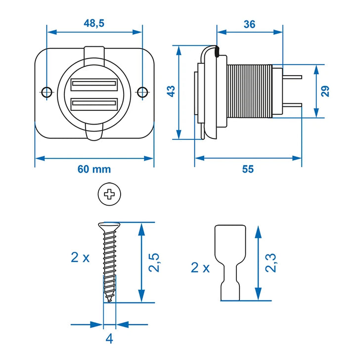 ProPlus USB-inbouwdoos tweevoudig type A 3100mA 12V/24V
