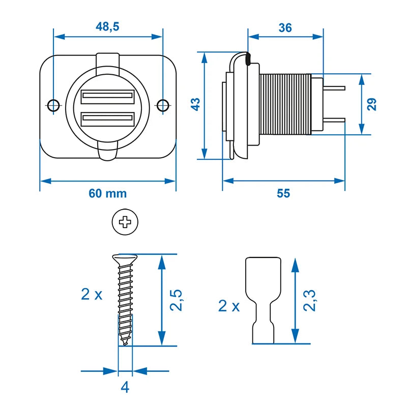 ProPlus USB-inbouwdoos tweevoudig type A 3100mA 12V/24V