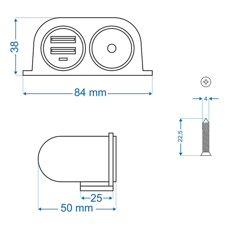 ProPlus Opbouw-sigarettenaanstekerdoos + 2xUSB type A 12V/24V