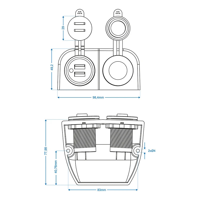 ProPlus Opbouw kit: stekkerdoos DIN + USB poort dubbel type A 2x2100mA