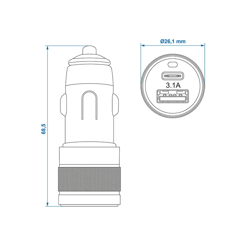 ProPlus USB lader type A + C 2-weg 12V/24V 3100mA