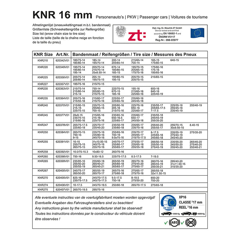 ProPlus Sneeuwkettingen 16mm KNR220