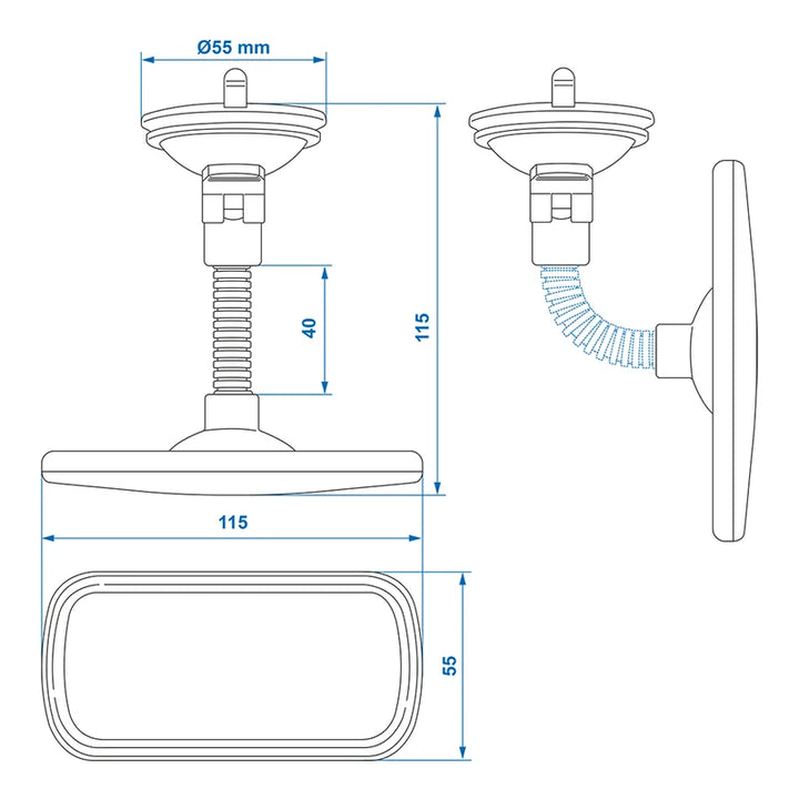 ProPlus Achteruitkijkspiegel 164 x 55 mm met flexarm 4 cm en zuignap