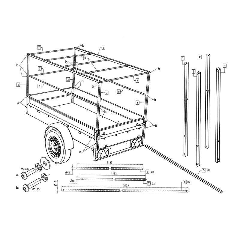 ProPlus Huifopbouw metaal voor aanhanger 2060x1140x900mm