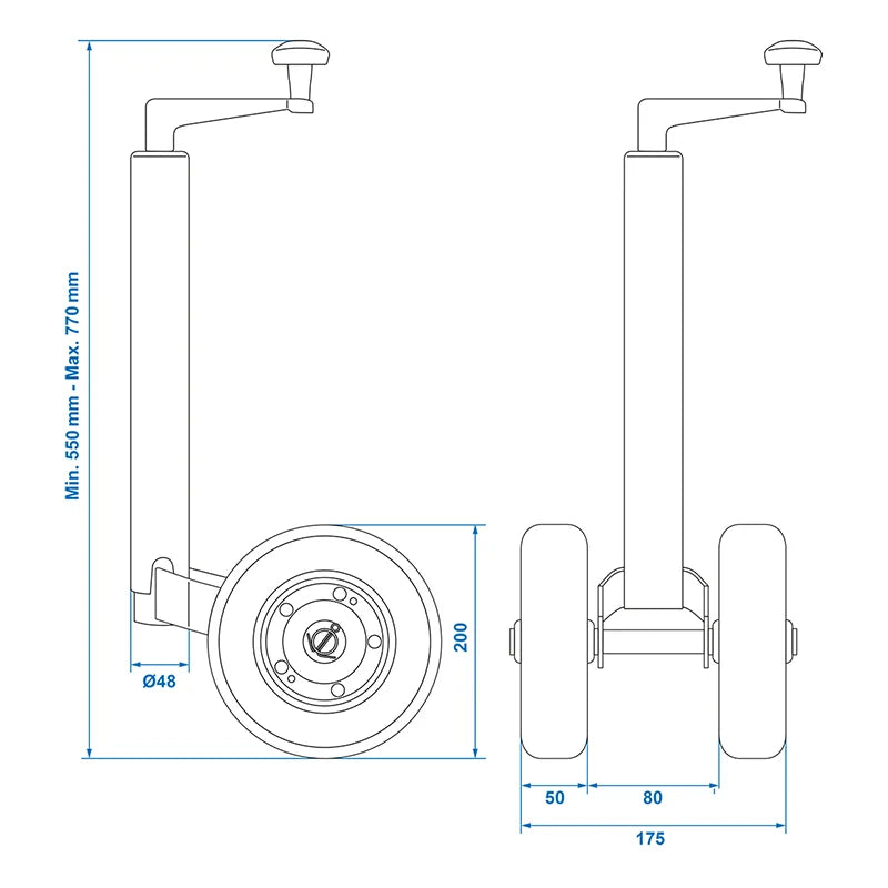 ProPlus Dubbel neuswiel 48 mm met massief natuurrubberen banden 200 x 50 mm