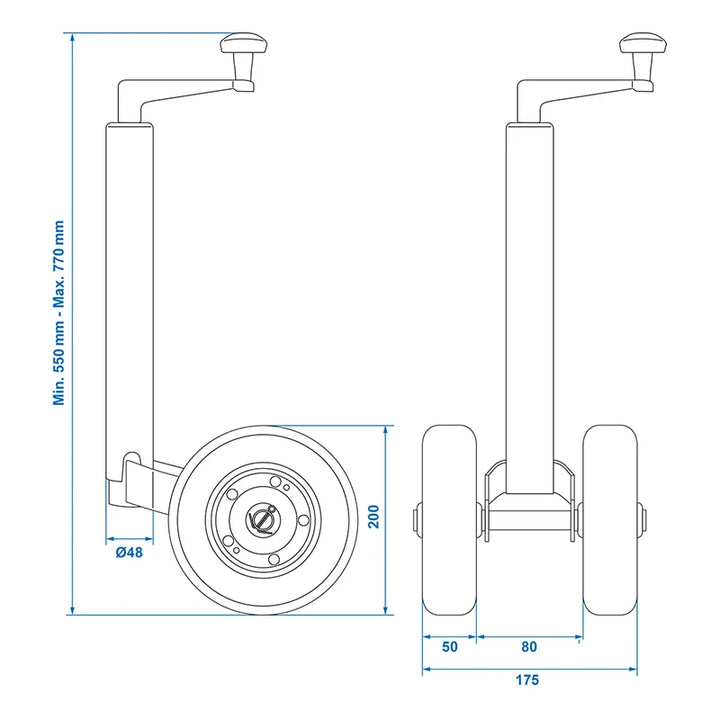 ProPlus Dubbel neuswiel 48 mm met massief natuurrubberen banden 200 x 50 mm