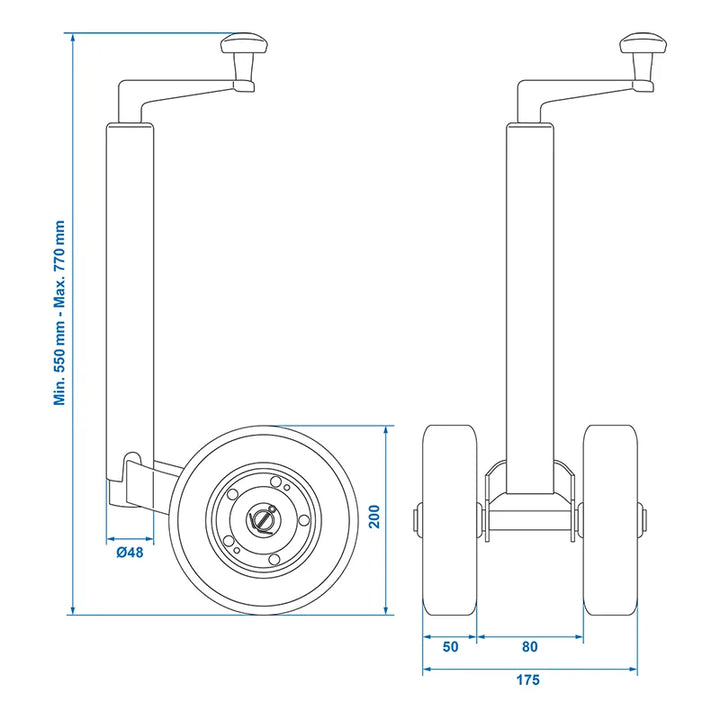 ProPlus Dubbel neuswiel 48 mm met massief rubberen banden 200 x 50 mm
