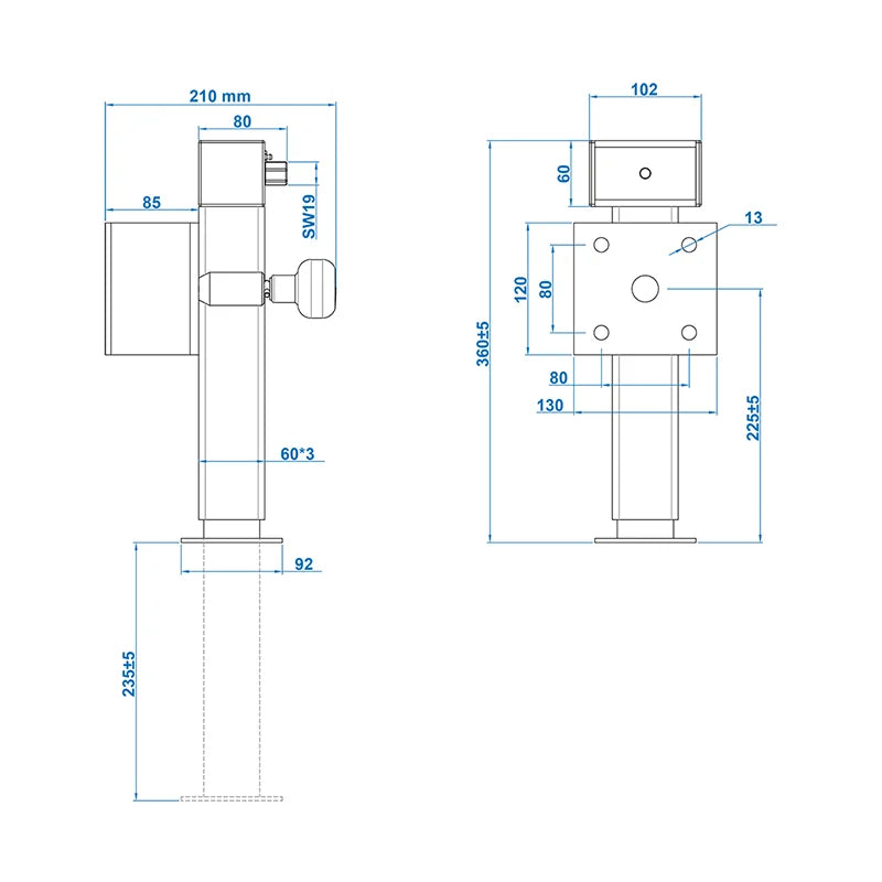 ProPlus Steunpoot 60x60 mm kantelbaar SF60 D85 SW19 360-595 mm 1350kg