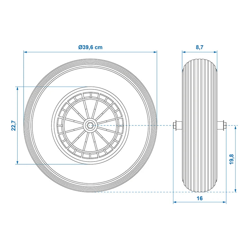 ProPlus PU band met kunststof velg 16" 4.00-8 incl. as 20mm