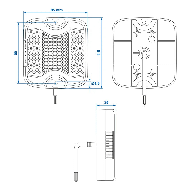 ProPlus Achterlicht 4 functies 105 x 95 mm LED + GLOW rechts