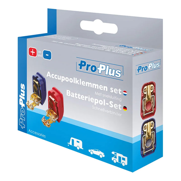 ProPlus Accupoolklemmen set (+) en (-) met snelsluiting