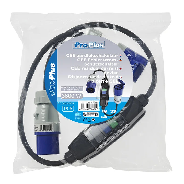 ProPlus Verloopkabel 120cm 3x1,5mm² CEE + aardlekschakelaar