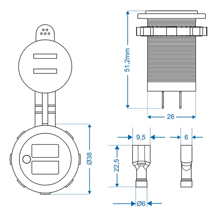 ProPlus USB-inbouwdoos tweevoudig type A 2x2100mA 12V/24V