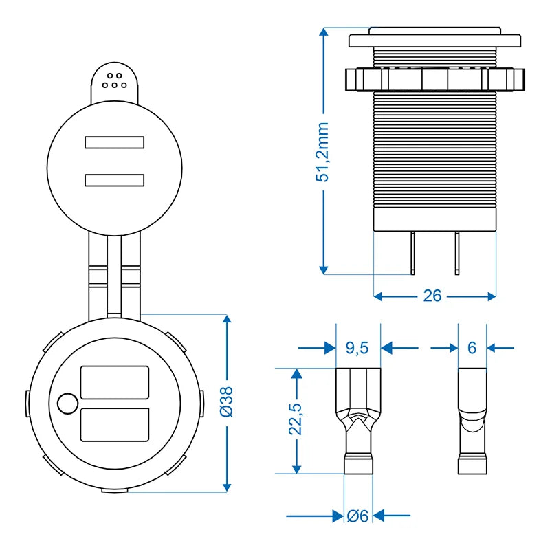 ProPlus USB-inbouwdoos tweevoudig type A 2x2100mA 12V/24V