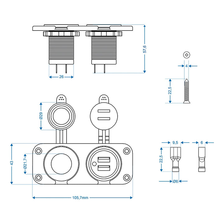 ProPlus Inbouw kit: stekkerdoos DIN + USB poort dubbel type A 2x2100mA