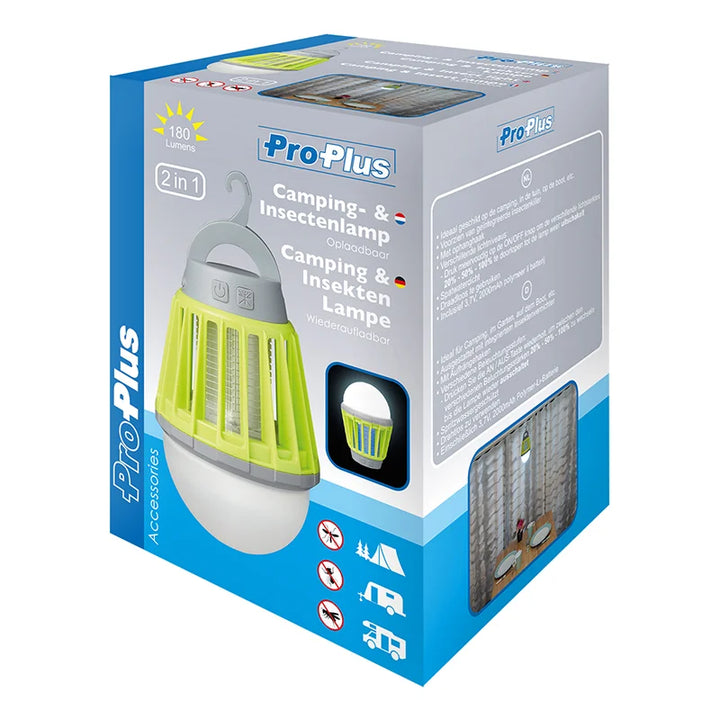 ProPlus Camping- &amp; Insectenlamp 2 in 1 oplaadbaar 8,8 x 12,5 cm