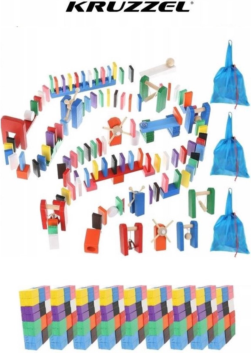 Extra Grote Domino Set van Hout - 1131 Delig met 1080 Domino Stenen &amp; 45 Elementen - Vloerspel - voor Kinderen en Volwassenen - Verjaardag Cadeau Jongens en Meisjes