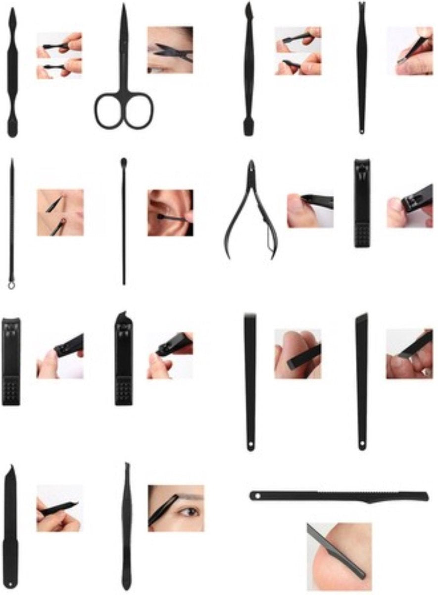 Manicure Set - Pedicure Set - Nagelknipper- 15-Delige RVS Nagel Verzorging Set - Nagelschaar - Etui - Epileer Pincet