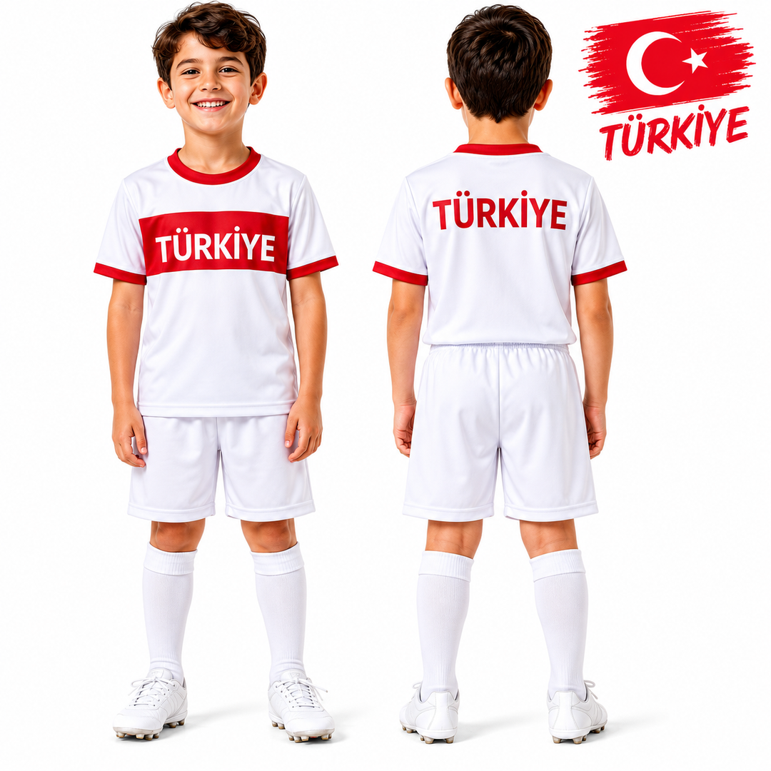 Turkije WK 2026 Kinderset Wit – Voetbalshirt &amp; Short