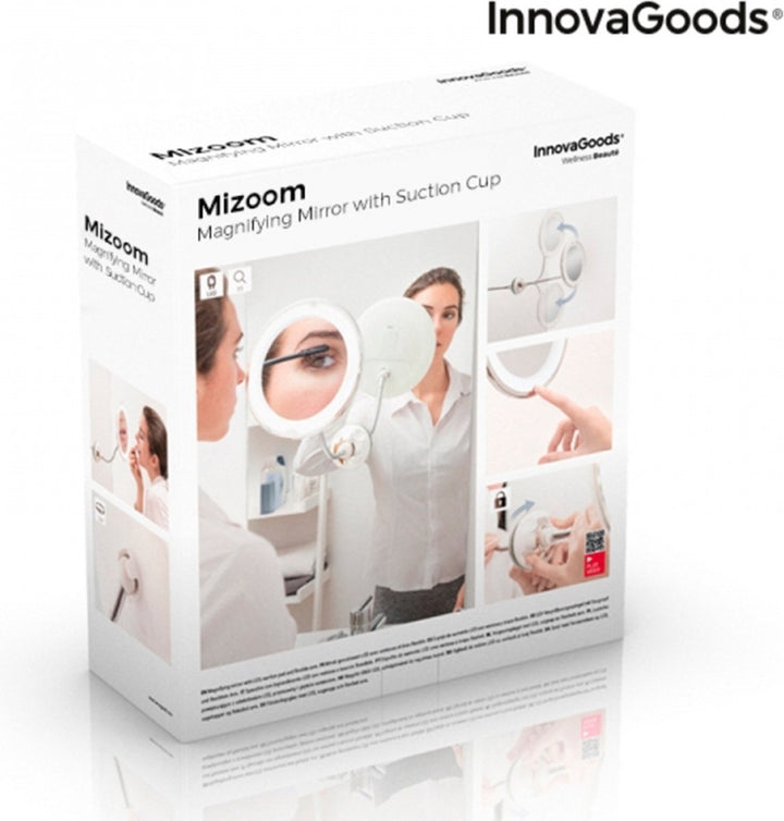 Innovagoods led vergrotende spiegel met flexibele arm en zuignap mizoom - Spiegel met verlichting - Spiegel - Spiegel met zuignap - Spiegel met verlichting - Badkamerspiegel met led verlichting - Spiegel met verlichting make up - Spiegel met licht