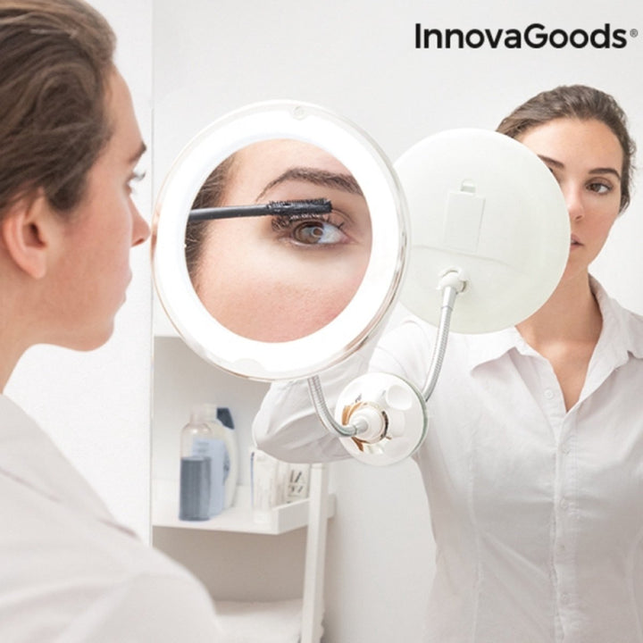 Innovagoods led vergrotende spiegel met flexibele arm en zuignap mizoom - Spiegel met verlichting - Spiegel - Spiegel met zuignap - Spiegel met verlichting - Badkamerspiegel met led verlichting - Spiegel met verlichting make up - Spiegel met licht
