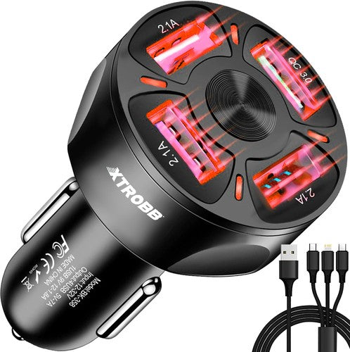 Snelle Autolader 4x USB 3.0 + Oplaadkabel